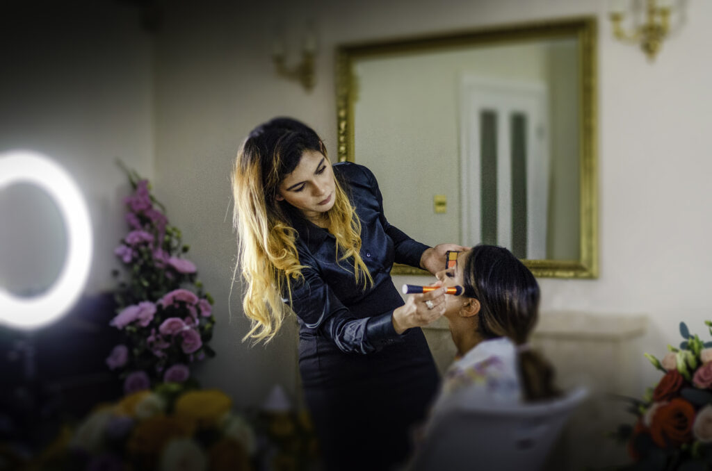 Makeup Artist doing makeup for a bride