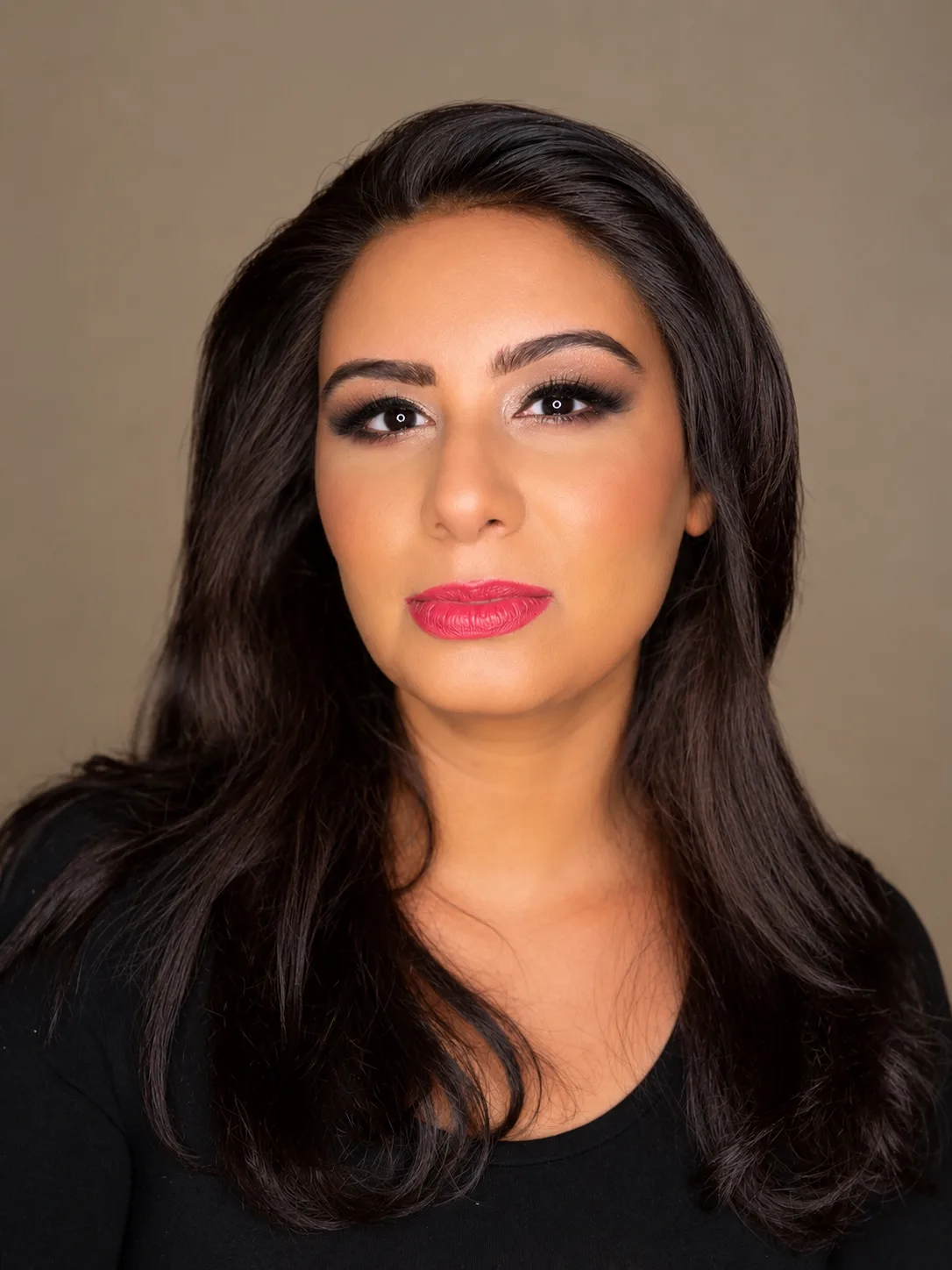Glamorous party makeup - bold black liner smoky eye and vivid fuchsia-red lip by MZ Makeup Bedfordshire