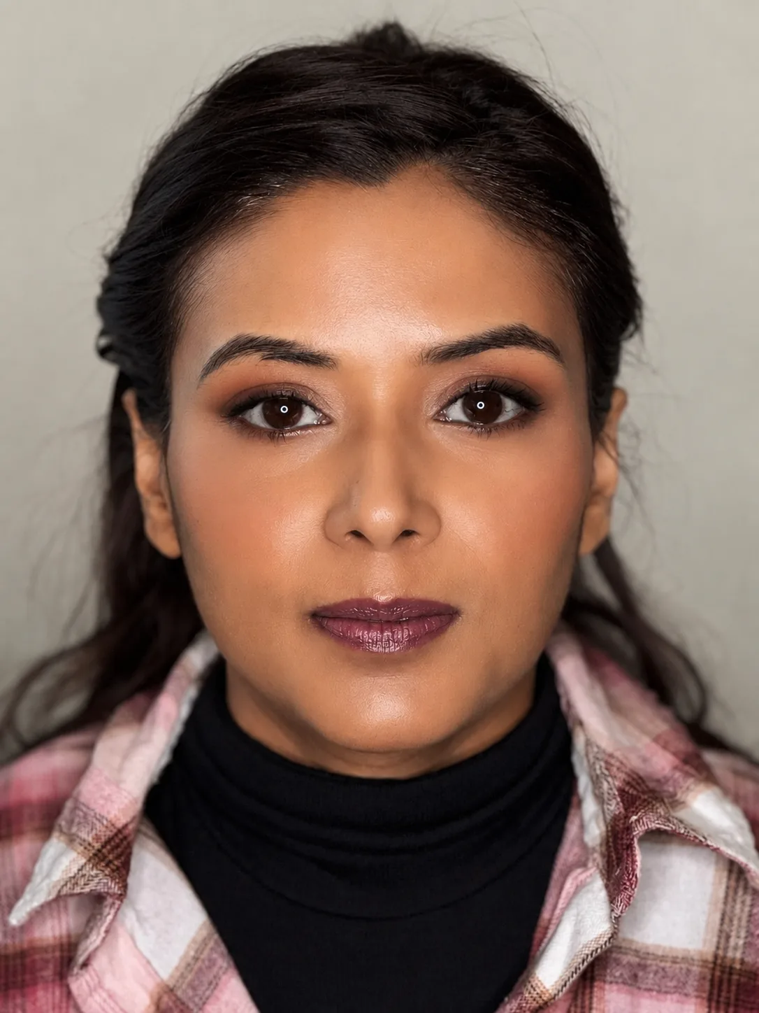 Party makeup - warm copper-brown smoky eye and deep burgundy-plum lip by MZ Makeup Bedfordshire