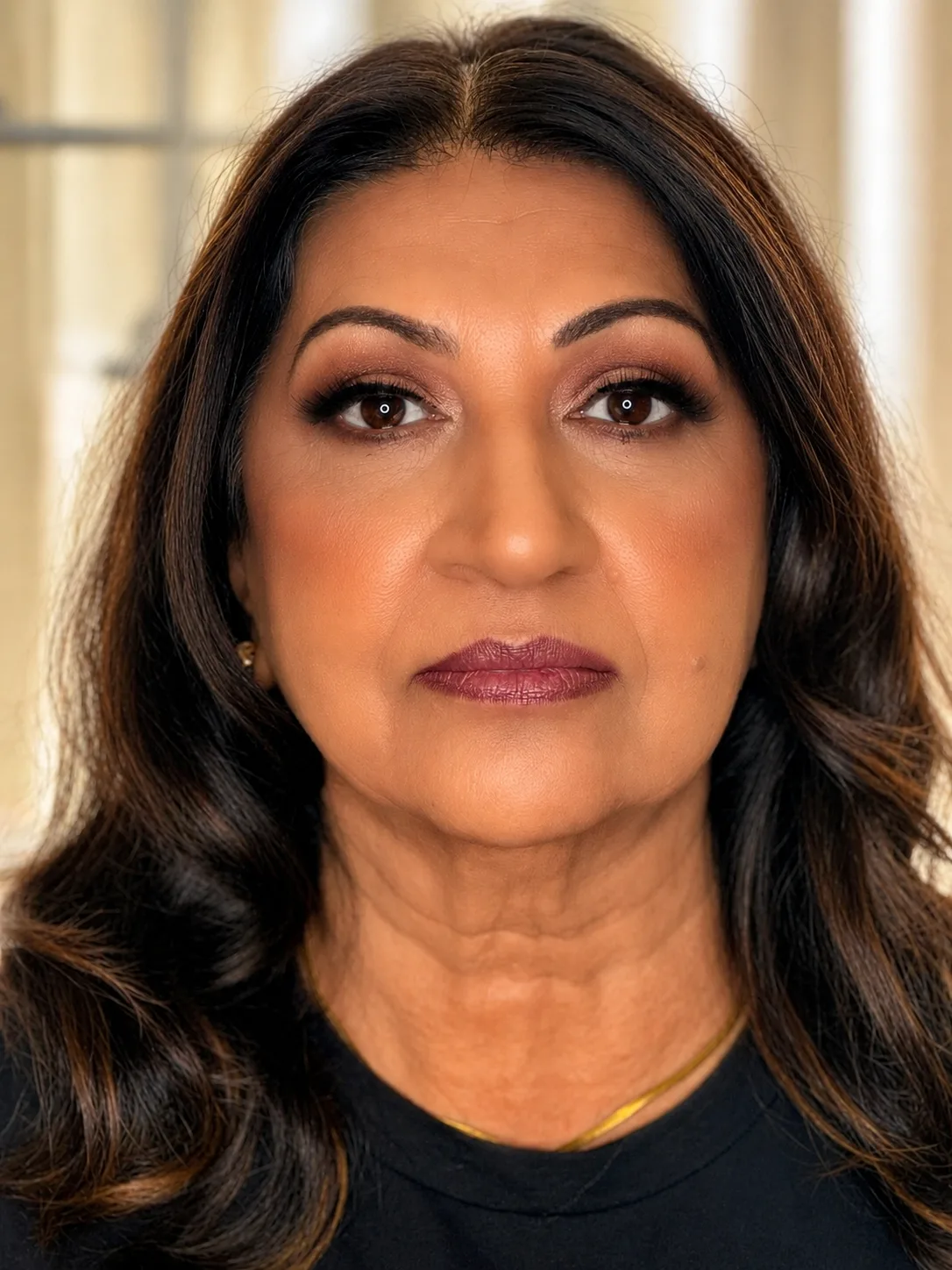 Party makeup for mature skin - warm brown smoky eye and deep berry-plum lip by MZ Makeup