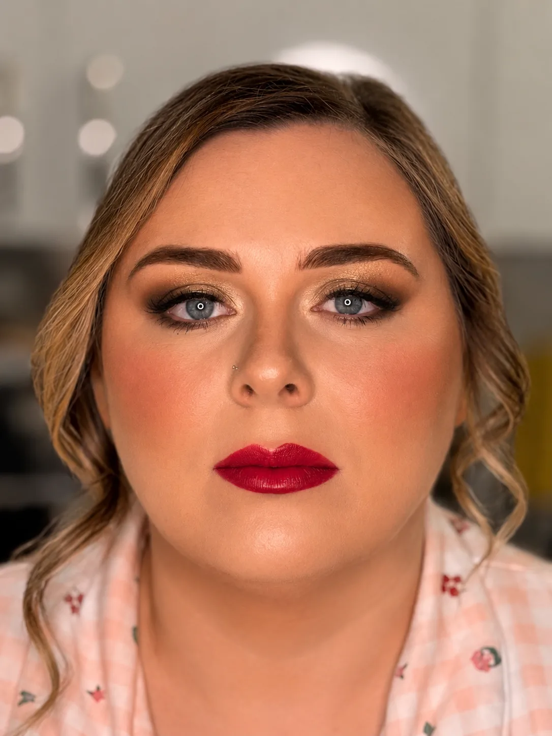 Smoky Eye and Classic Red Lip Party Glam by MZ Makeup Bedfordshire Party makeup, fair/light skin - charcoal-brown smoky eye, sculpted brows and classic bold red lip by MZ Makeup Bedfordshire