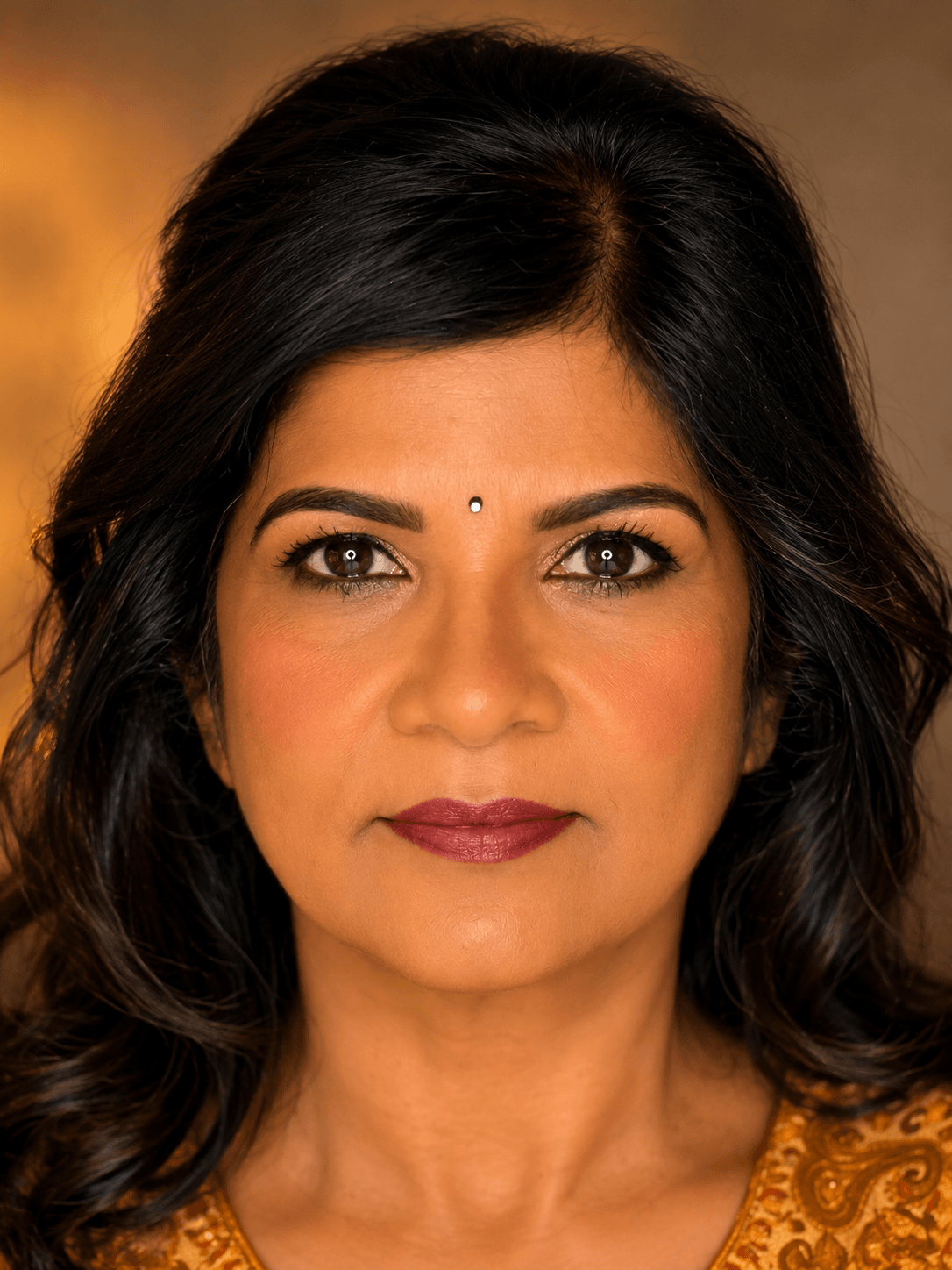 Deep Smoky Eye Party Makeup | MZ Makeup Bedfordshire Party makeup with bindi, deep smoky eye and rich berry-wine lip on mature skin by MZ Makeup Bedfordshire