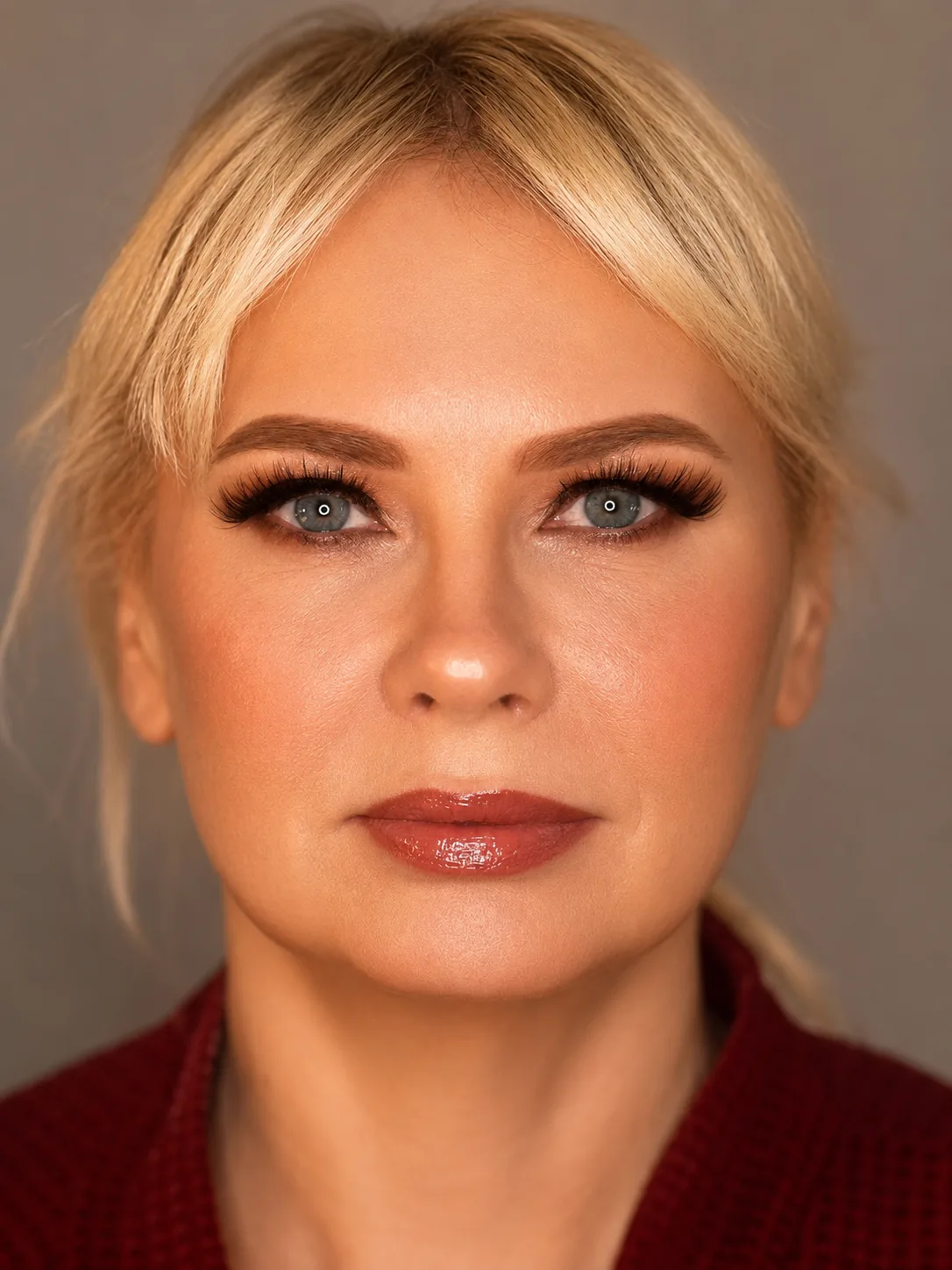 Terracotta Smoky Eye Party Makeup | MZ Makeup Bedfordshire Party makeup with warm terracotta smoky eye and glossy brick-red lip on fair skin by MZ Makeup Bedfordshire
