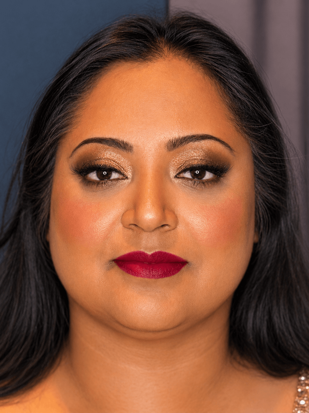 Bronze Shimmer Eye and Berry Lip Party Makeup - MZ Makeup Bedfordshire Party makeup, deep/dark skin - warm gold-bronze shimmer eye and deep berry-red lip by MZ Makeup