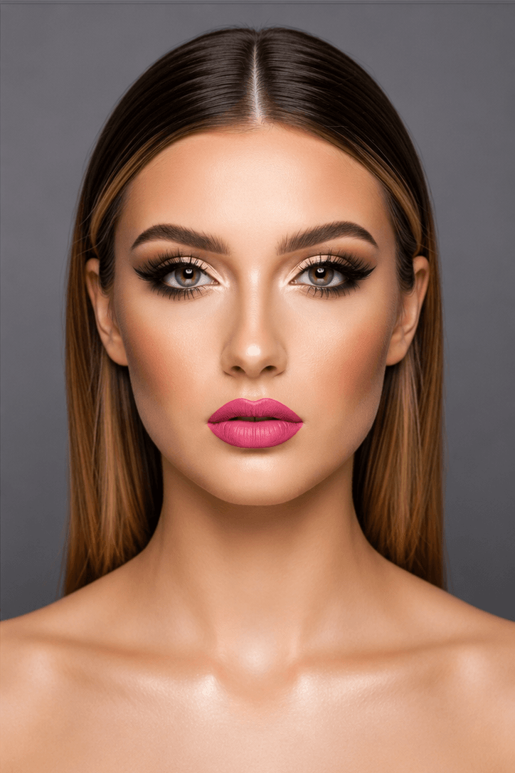 Full glam makeup transformation on fair skin tone with smoky bronze eyes and a bold pink lip by MZ Makeup