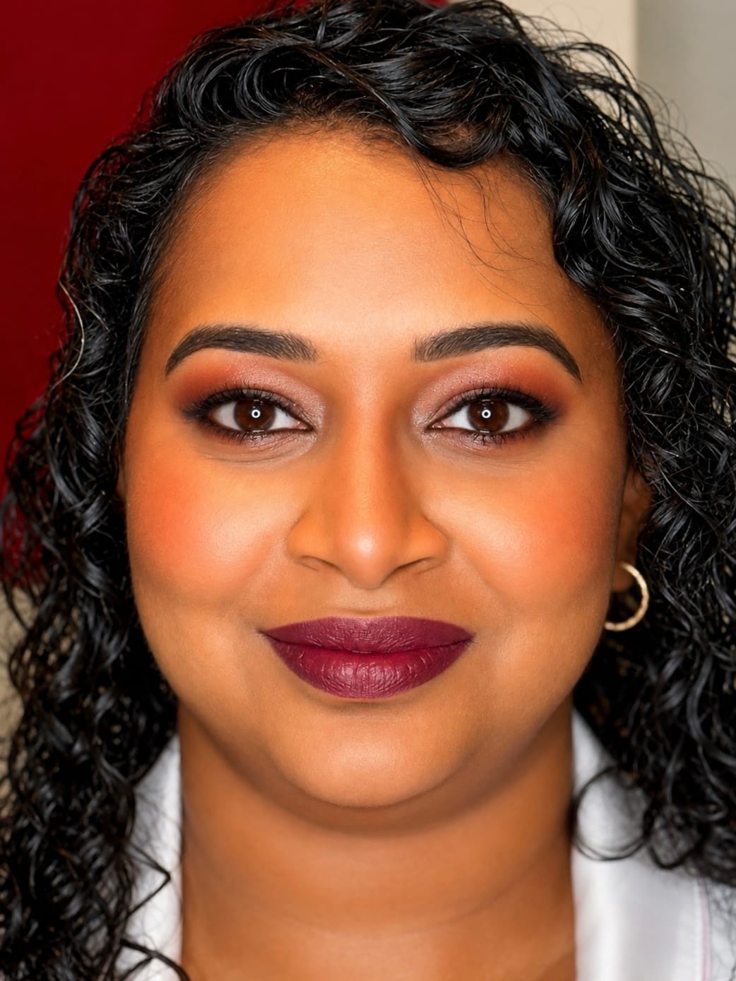 Chestnut Shimmer Eye Party Makeup - MZ Makeup Bedfordshire Party makeup - warm chestnut shimmer eye and glossy berry lip by MZ Makeup
