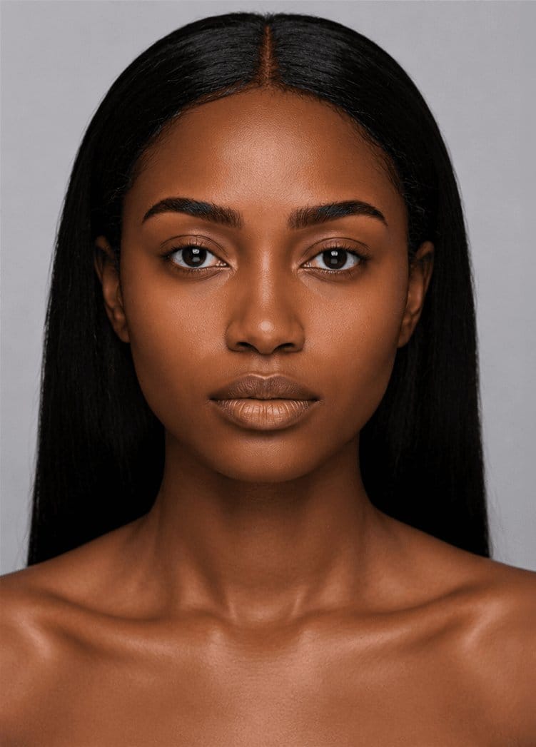 Bare skin before makeup application on deep skin tone, natural canvas ready for full glam by MZ Makeup