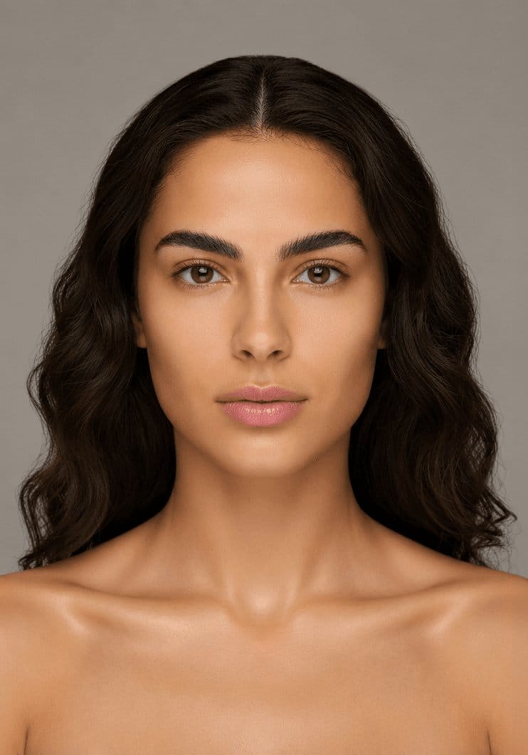 Bare skin before makeup application on medium skin tone, natural canvas ready for full glam by MZ Makeup