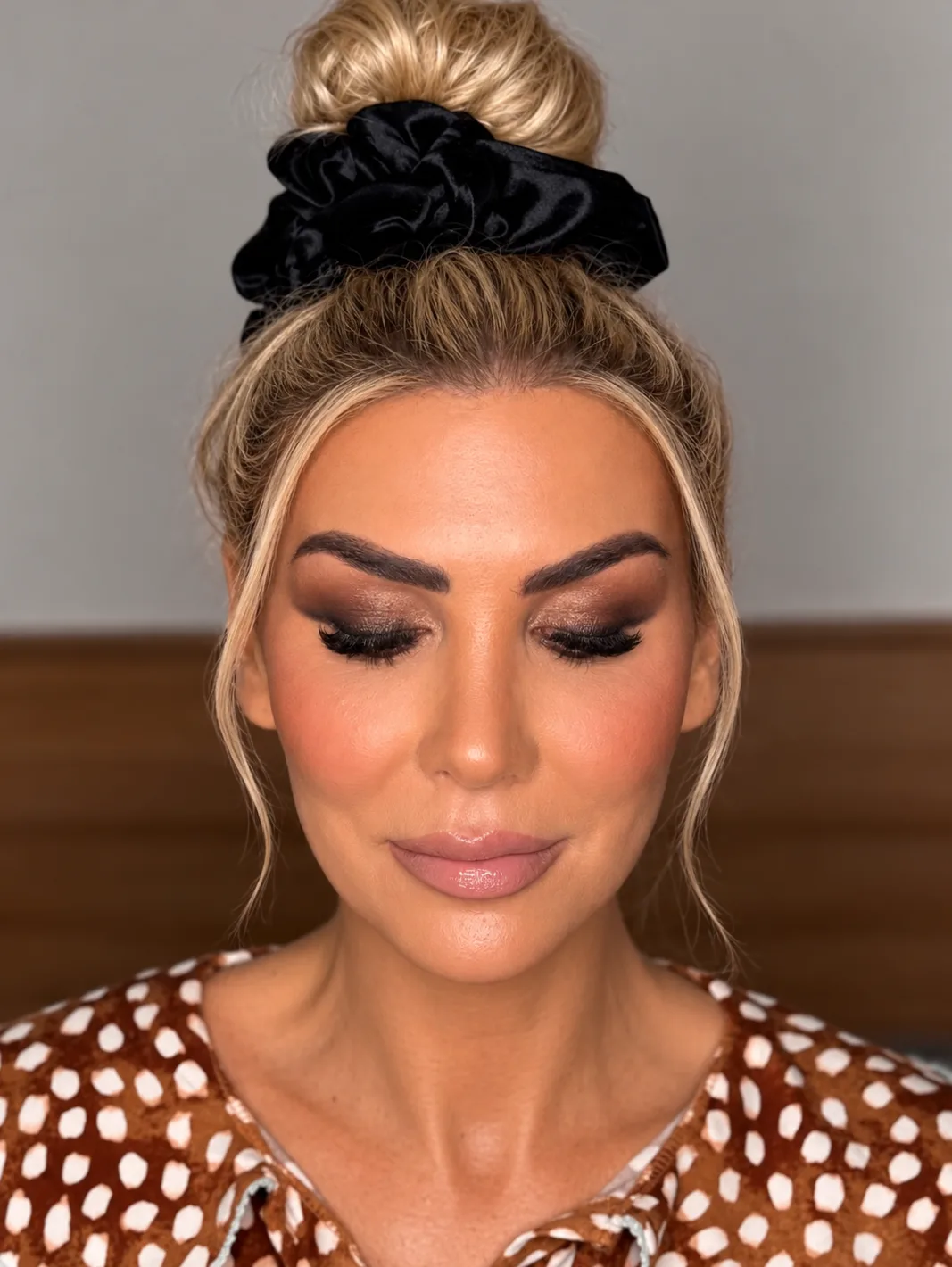 Smoky Charcoal Eye Party Makeup Close Up - MZ Makeup Bedfordshire Party makeup eyes closed - smoky charcoal eye and glossy nude-pink lip by MZ Makeup