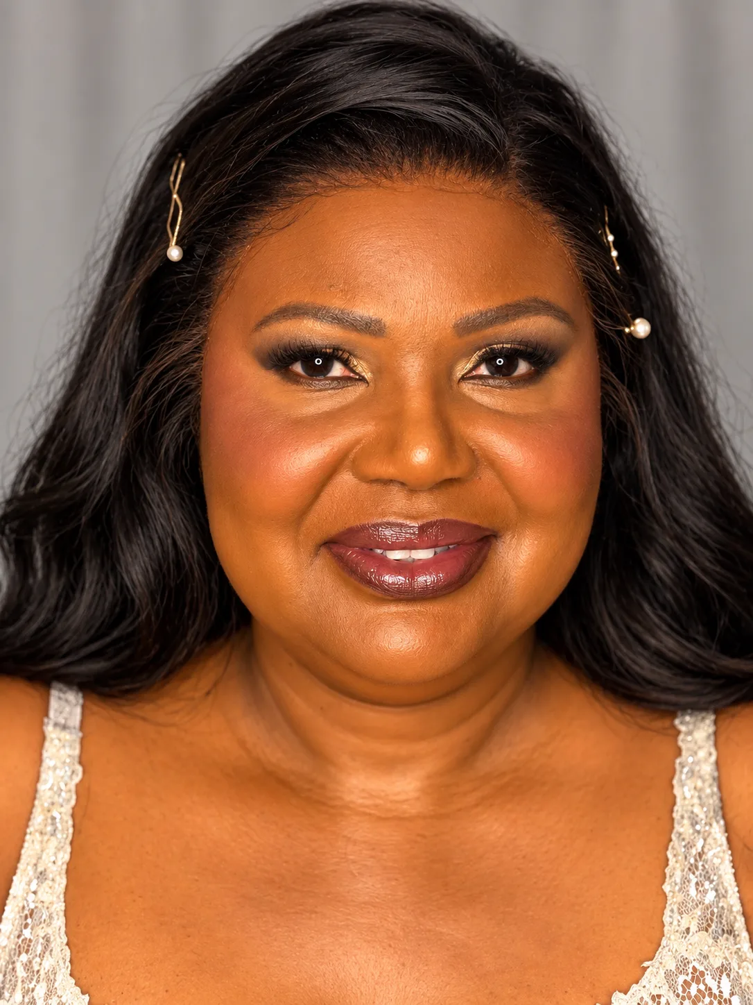 Smoky Charcoal Bronze Eye Party Makeup - MZ Makeup Party makeup - smoky charcoal bronze eye and glossy deep plum lip by MZ Makeup