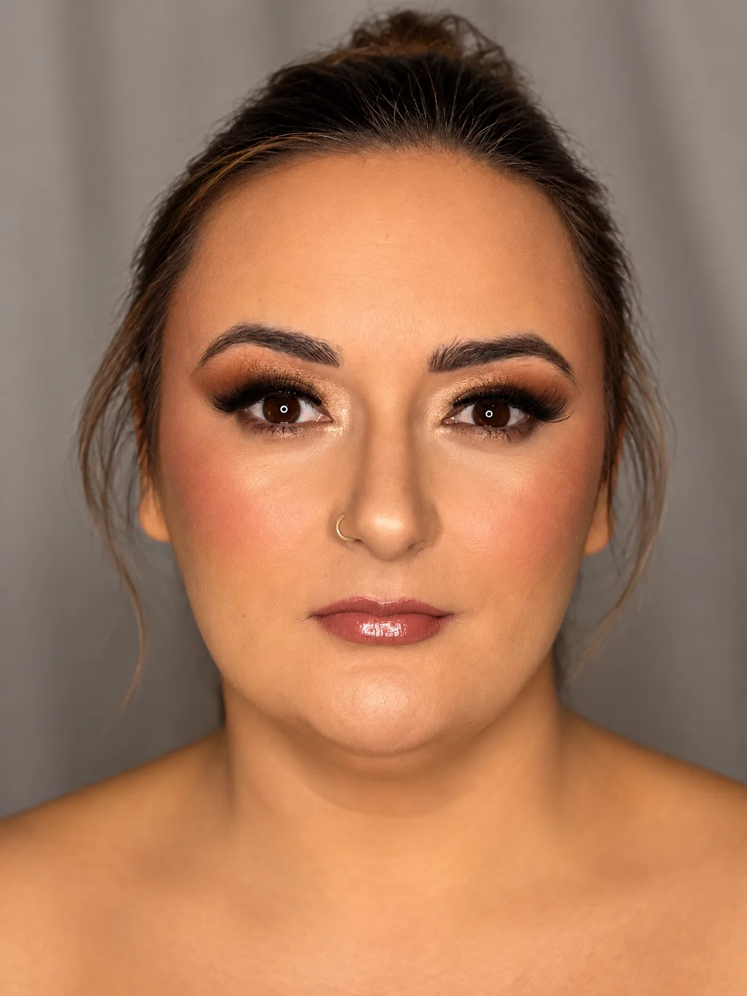 Metallic Copper Gold Eye Party Makeup - MZ Makeup Party makeup - metallic copper gold eye and glossy rose-caramel lip by MZ Makeup